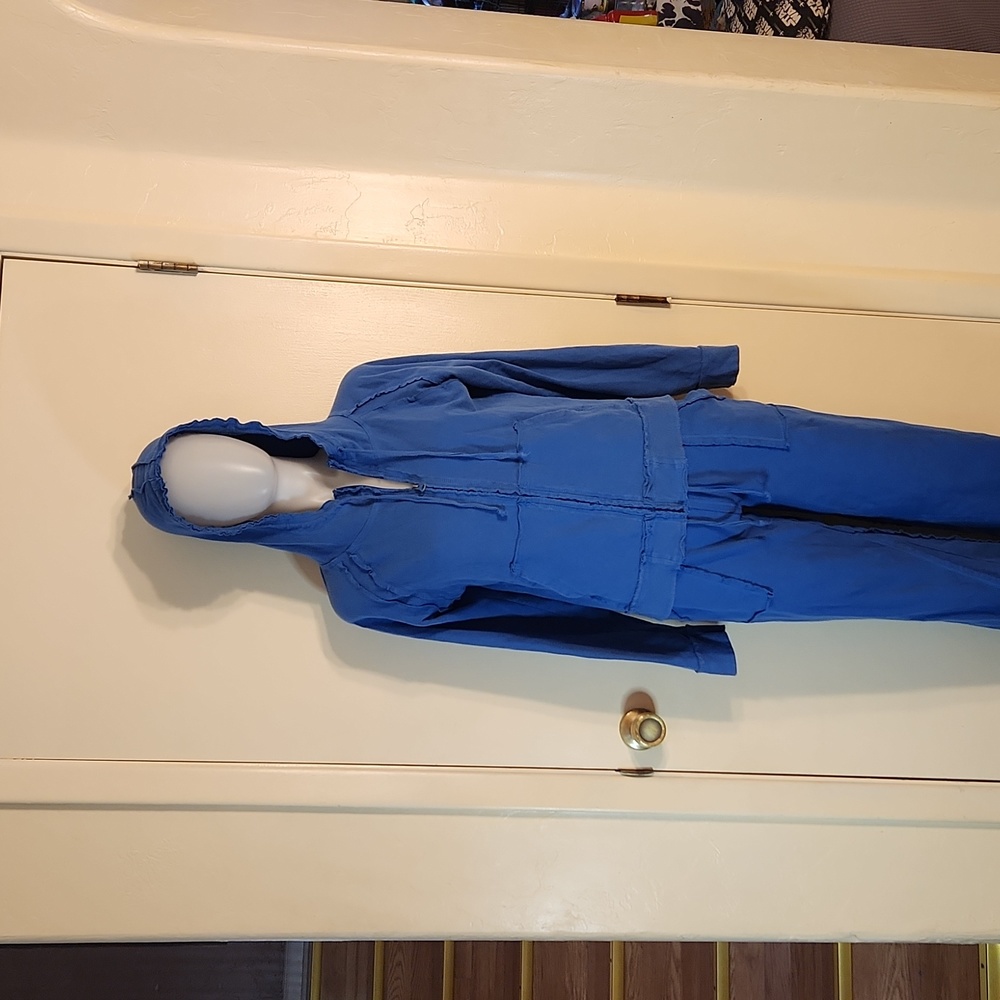 Vintage Mirika Women's Deconstructed Zip Front Hoodie Sweatshirt Size L Blue